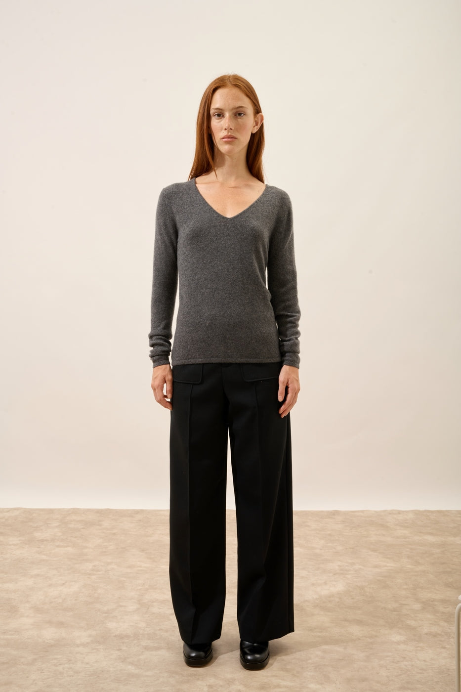 Jersey de Cuello en V - Joan - Antracita Jaspeado
