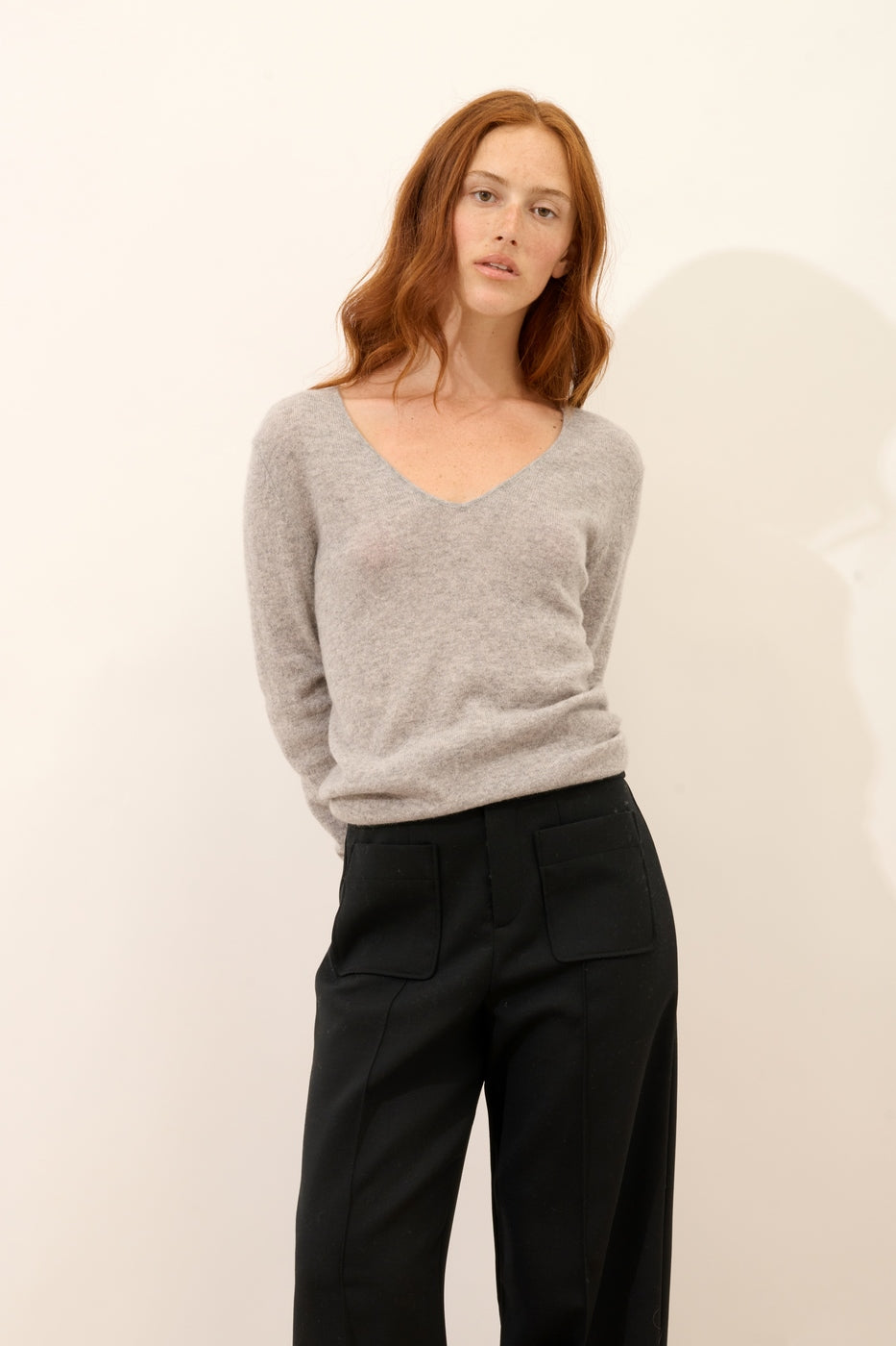 V-Neck Jumper - Joan - Heathered Cloud