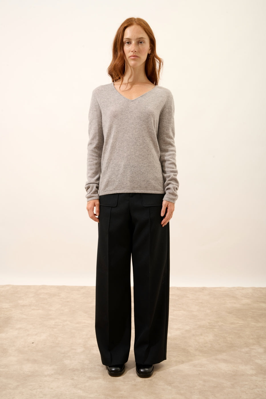V-Neck Jumper - Joan - Heathered Cloud