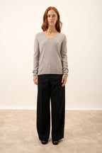 V-Neck Jumper - Joan - Heathered Cloud
