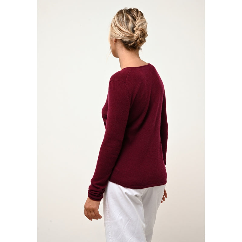 Cashmere Just - Joan Jersey Cuello V - Burdeos - 100% Cachemira 2 Hilos - Mujer