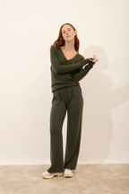 Pull Col V - Joan - Kaki