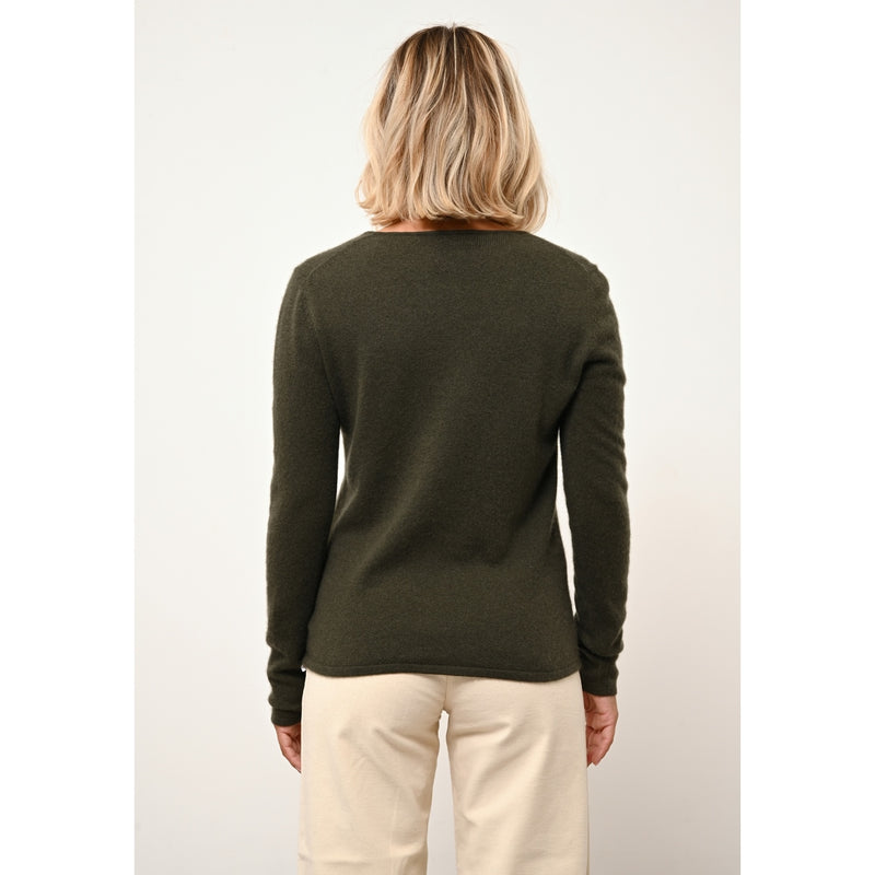 Cashmere  sudadera Just - Joan Khaki Jersey Cuello en V - 100% Cachemira - 2 Hilados - - Damas