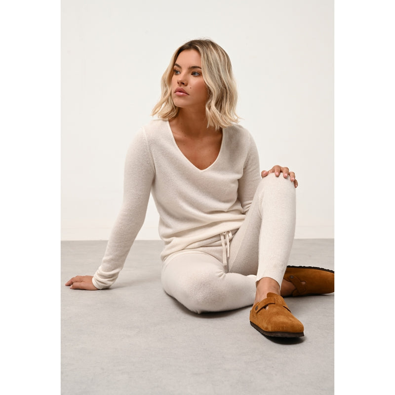 Cashmere Just - Joan Jersey Cuello V - Ivory - 100% Cachemira 2 Hilados - Mujer