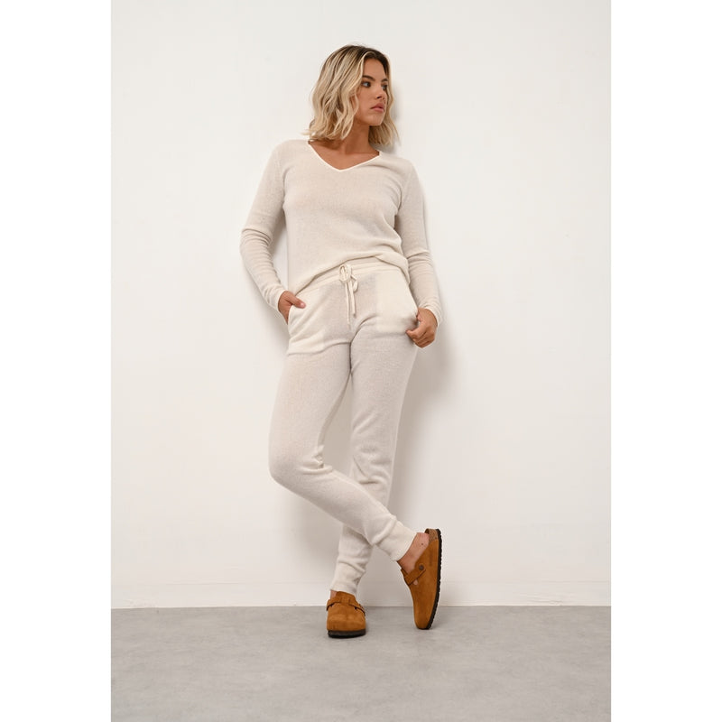 Cashmere Just - Joan Jersey Cuello V - Ivory - 100% Cachemira 2 Hilados - Mujer