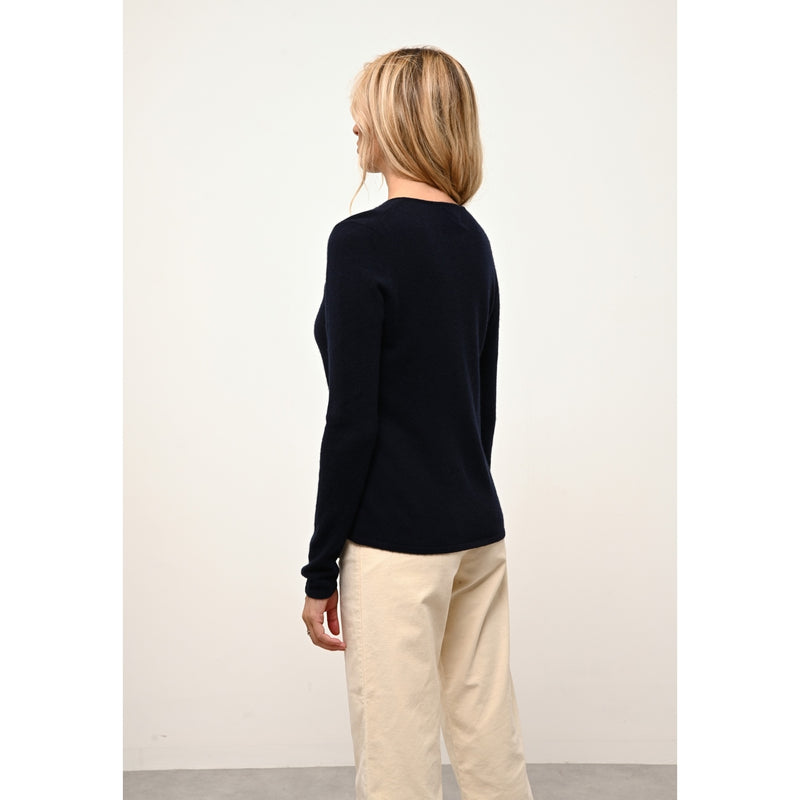 Just Cashmere - Pull Col V  Joan - Navy - 100% Cachemire 2 Fils - Femme