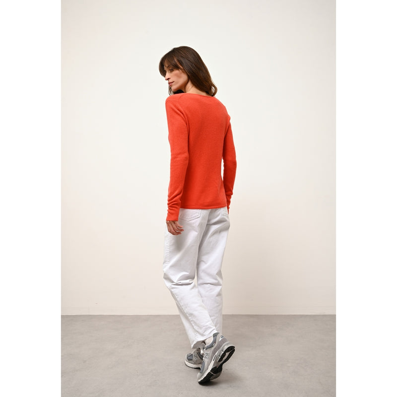 Just Cashmere - Pull Col V Joan Orange - 100% Cachemire - 2 Fils - Jersey - Femme