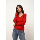 Cashmere  sudadera Just - Joan Jersey Rojo Cuello V - 100% Cachemira - 2 Hilados - - Mujer