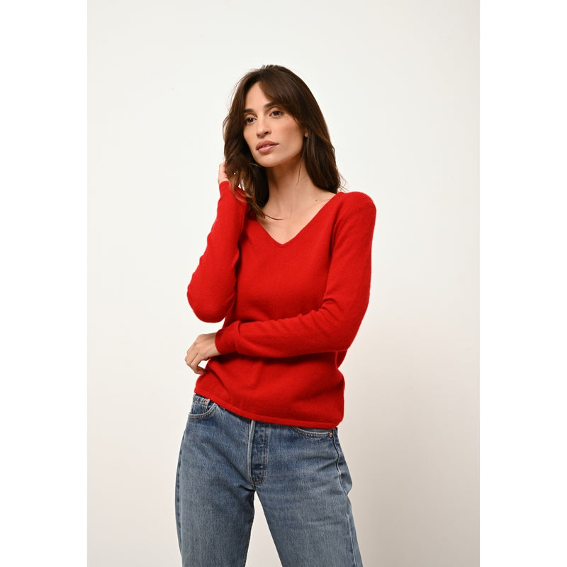 Just Cashmere - Pull Col V Joan Rouge - 100% Cachemire - 2 Fils - Jersey - Femme