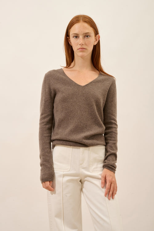 Pull Col V - Joan - Taupe Chiné
