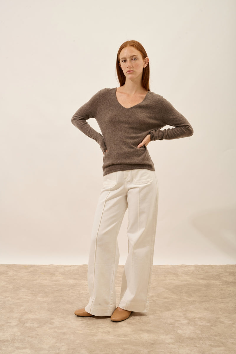 Pull Col V - Joan - Taupe Chiné