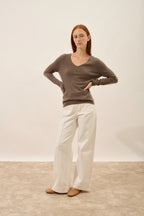 Pull Col V - Joan - Taupe Chiné