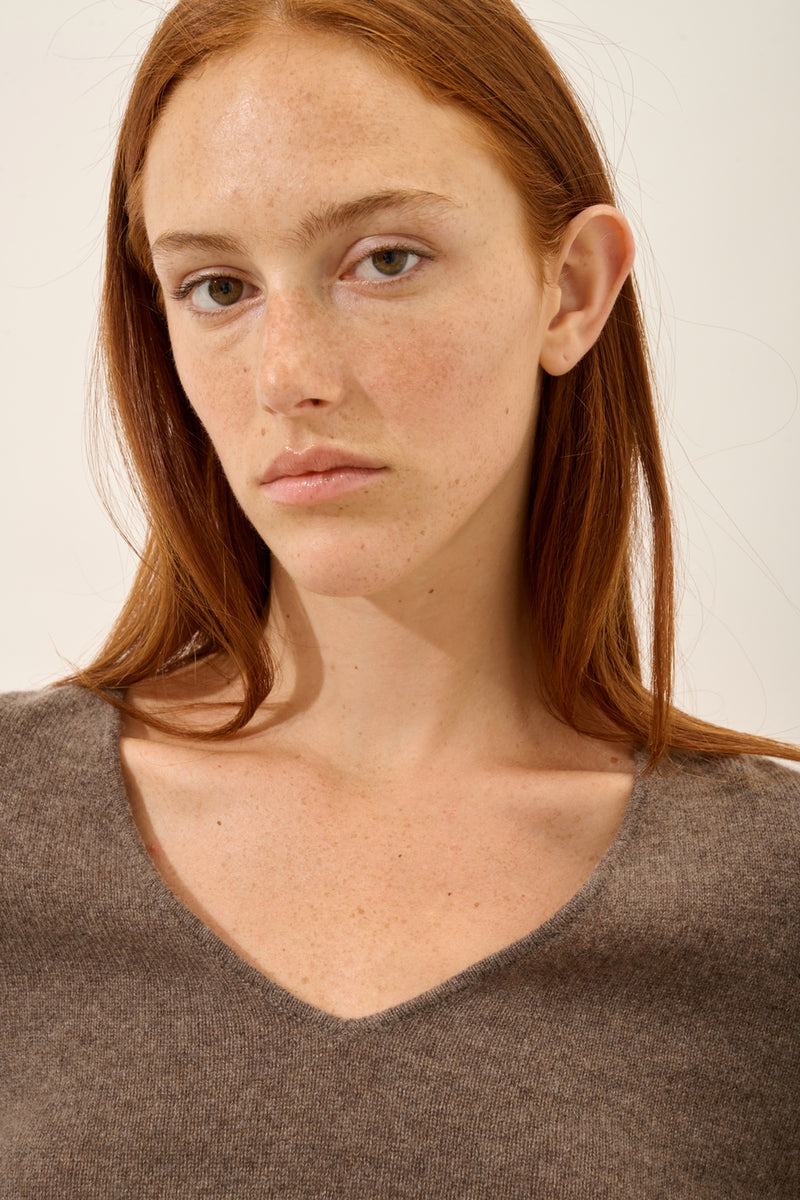 Pull Col V - Joan - Taupe Chiné