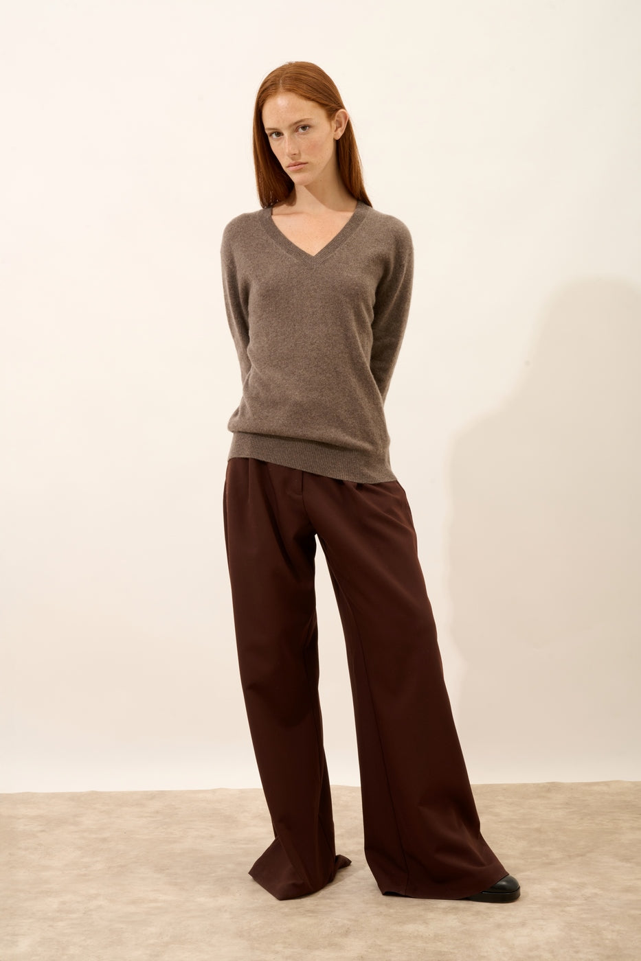 Pull Col V - Nora - Taupe Chiné
