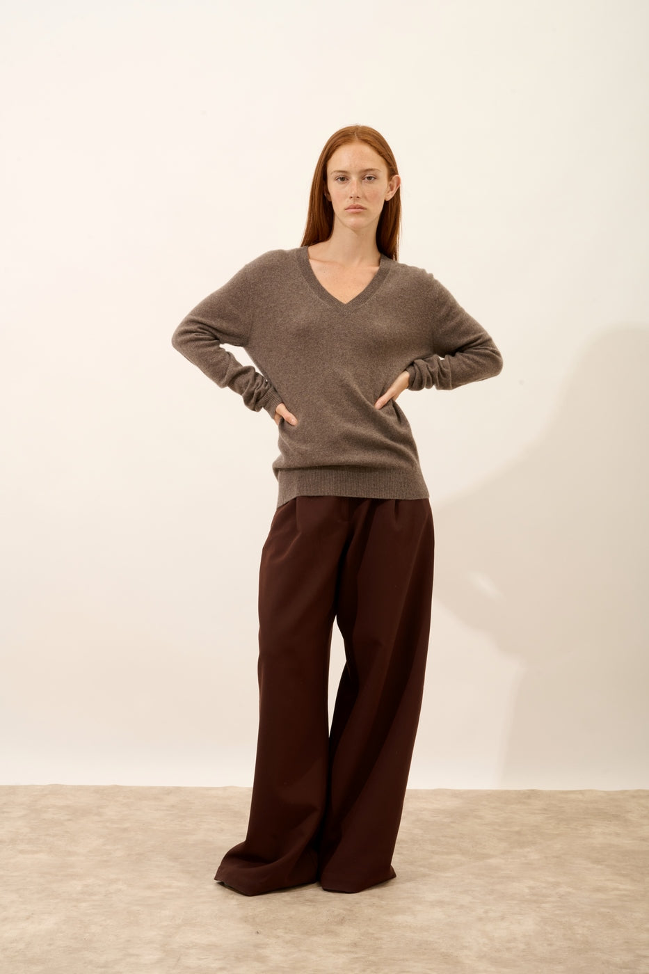 Pull Col V - Nora - Taupe Chiné