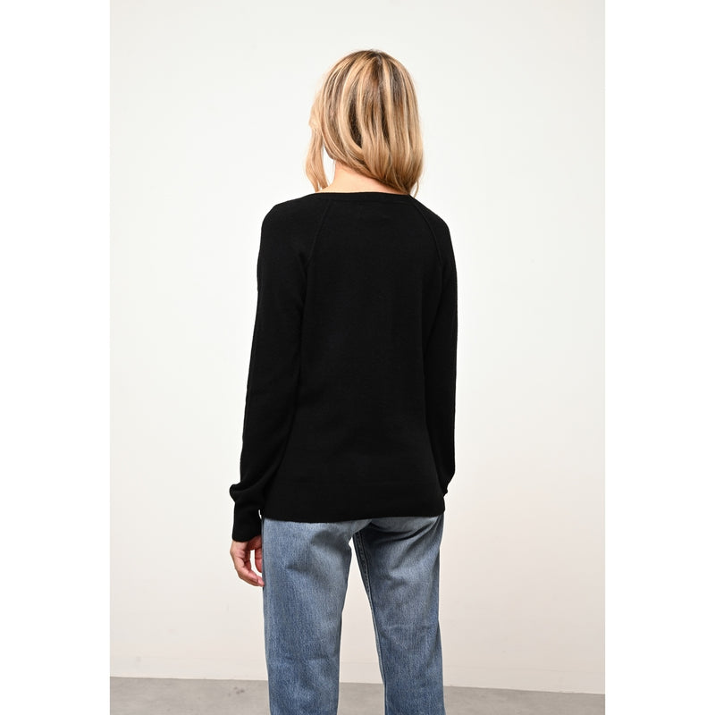 Pull Col V  Phoebe - 100% Cachemire 2 Fils - Noir - Femme