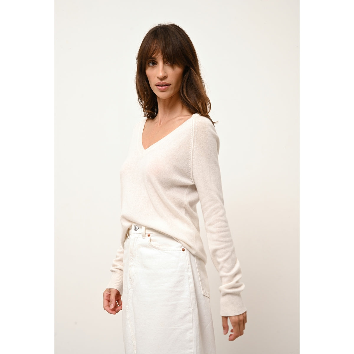 Jersey de Cuello en V - Phoebe - Marfil
