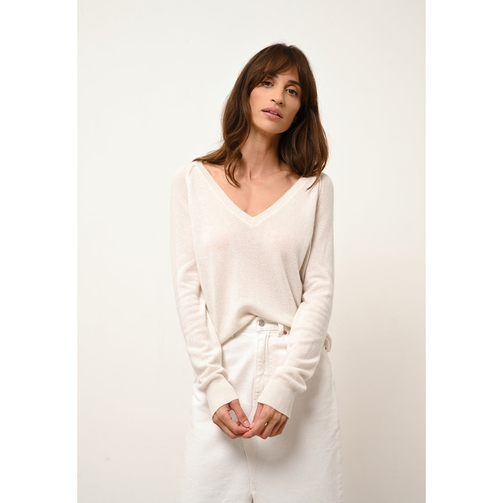 Jersey de Cuello en V - Phoebe - Marfil
