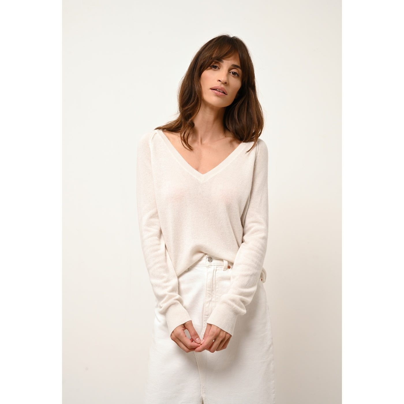 Jersey de Cuello en V - Phoebe - Marfil