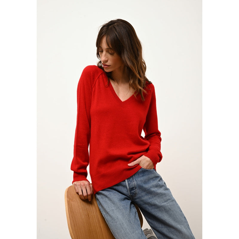 Pull Col V - Phoebe - Rouge