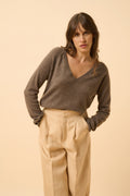 Jersey Cuello Pico - Phoebe - Taupe Chiné