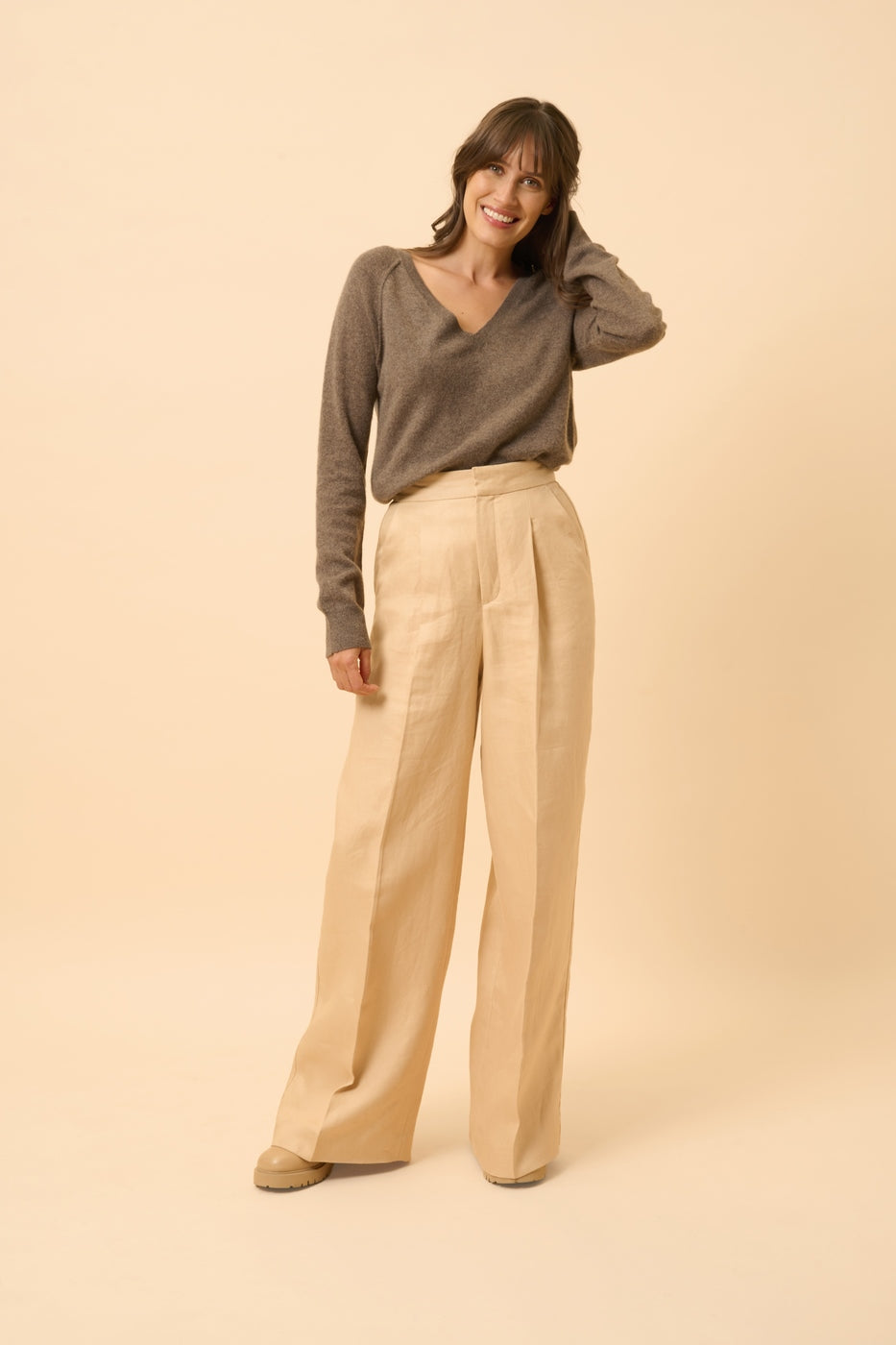 Jersey Cuello Pico - Phoebe - Taupe Chiné
