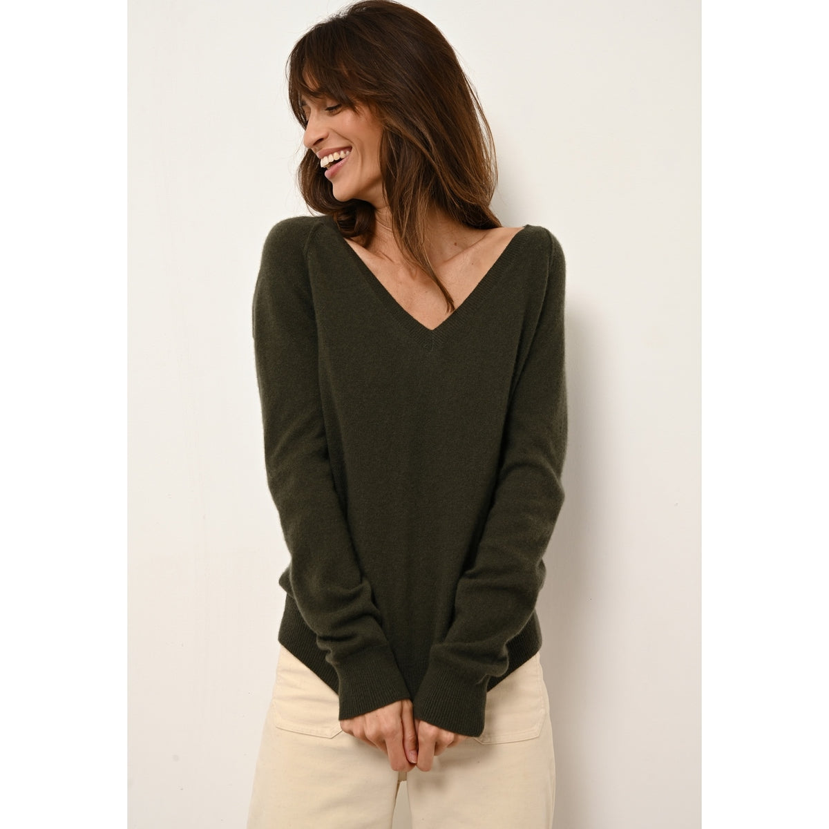 Jersey de Cuello en V - Phoebe - Kaki