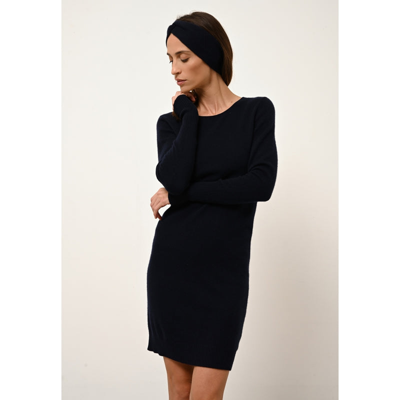 Just Cashmere - Robe Col Rond Susan - Navy - 100% Cachemire 2 Fils - Femme