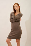 Vestido Escote en V - Tracy - Taupe Chiné