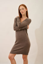 Vestido Escote en V - Tracy - Taupe Chiné
