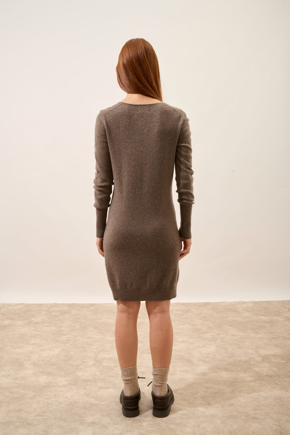 Vestido Escote en V - Tracy - Taupe Chiné