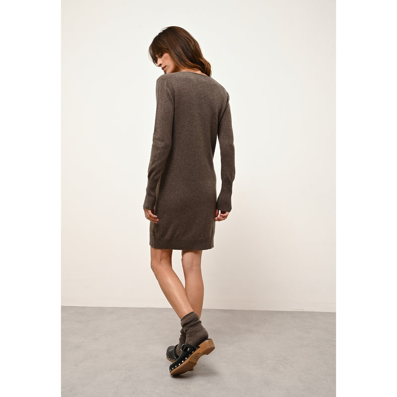 Cashmere Just - Vestido Tracy Cuello en V - Taupe ChinÉ - 100% Cachemir 2 Hilos - Mujer