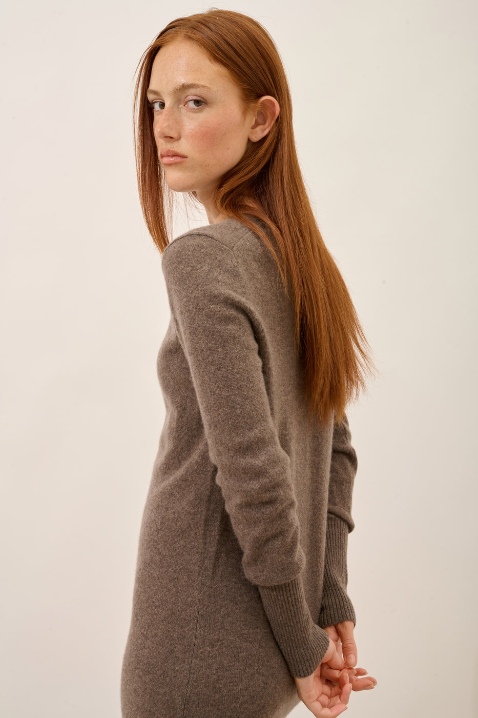 Vestido Escote en V - Tracy - Taupe Chiné