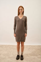 Vestido Escote en V - Tracy - Taupe Chiné