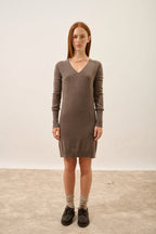 Vestido Escote en V - Tracy - Taupe Chiné