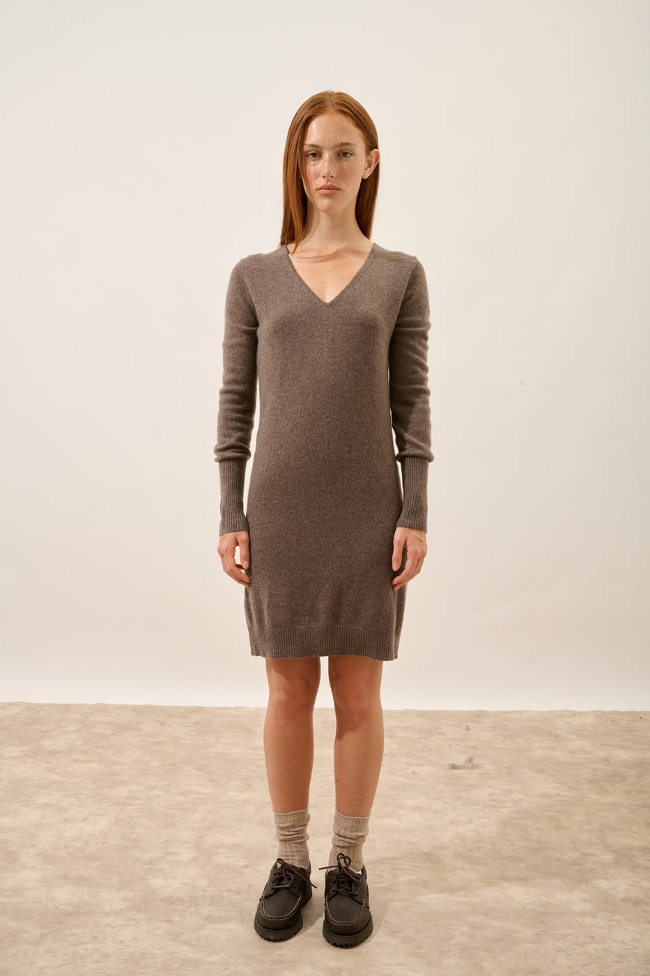 Vestido Escote en V - Tracy - Taupe Chiné