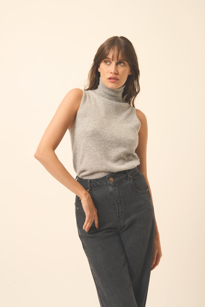 Sleeveless Roll-Neck Jumper - Purple - Mottled Cloud