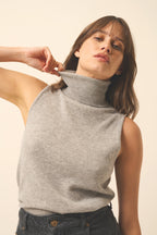 Sleeveless Roll-Neck Jumper - Purple - Mottled Cloud