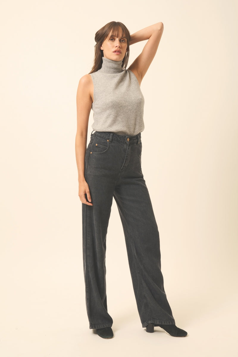 Sleeveless Roll-Neck Jumper - Purple - Mottled Cloud