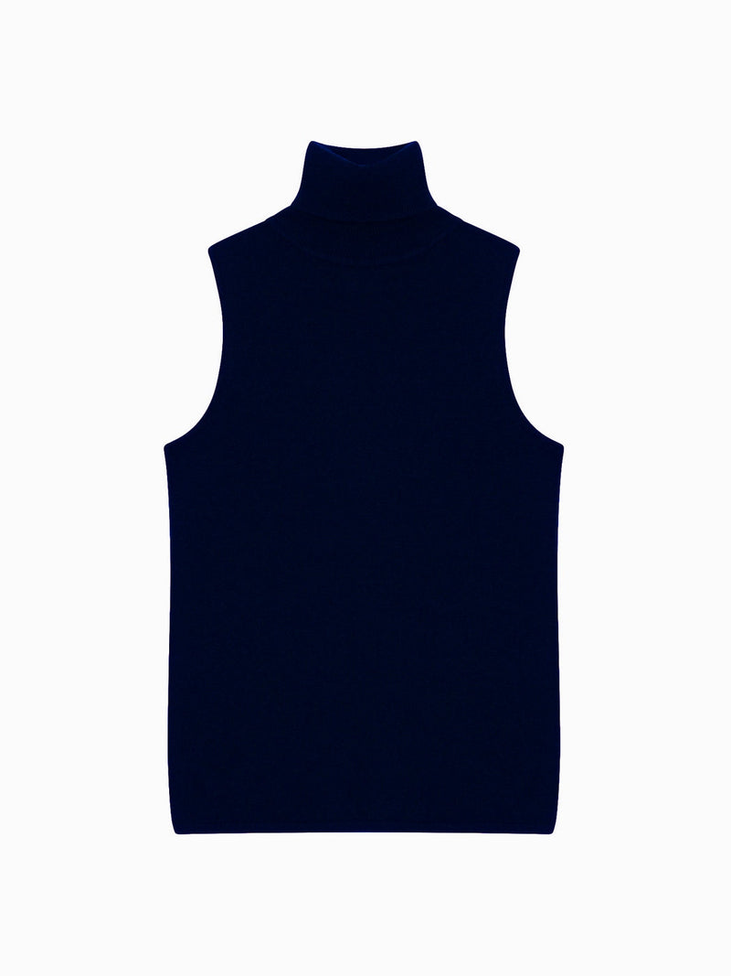 Pull Col Roulé Sans Manches - Violet - Navy