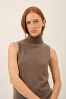 Pull Col Roulé Sans Manches - Violet - Taupe Chiné