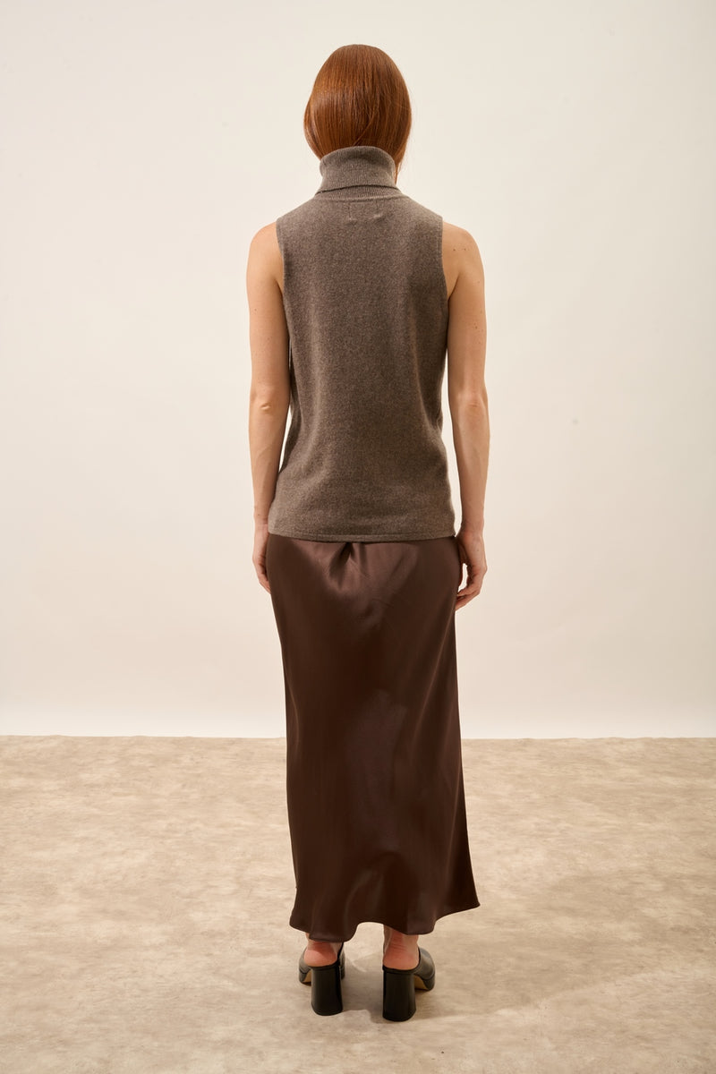 Pull Col Roulé Sans Manches - Violet - Taupe Chiné