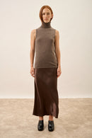 Pull Col Roulé Sans Manches - Violet - Taupe Chiné