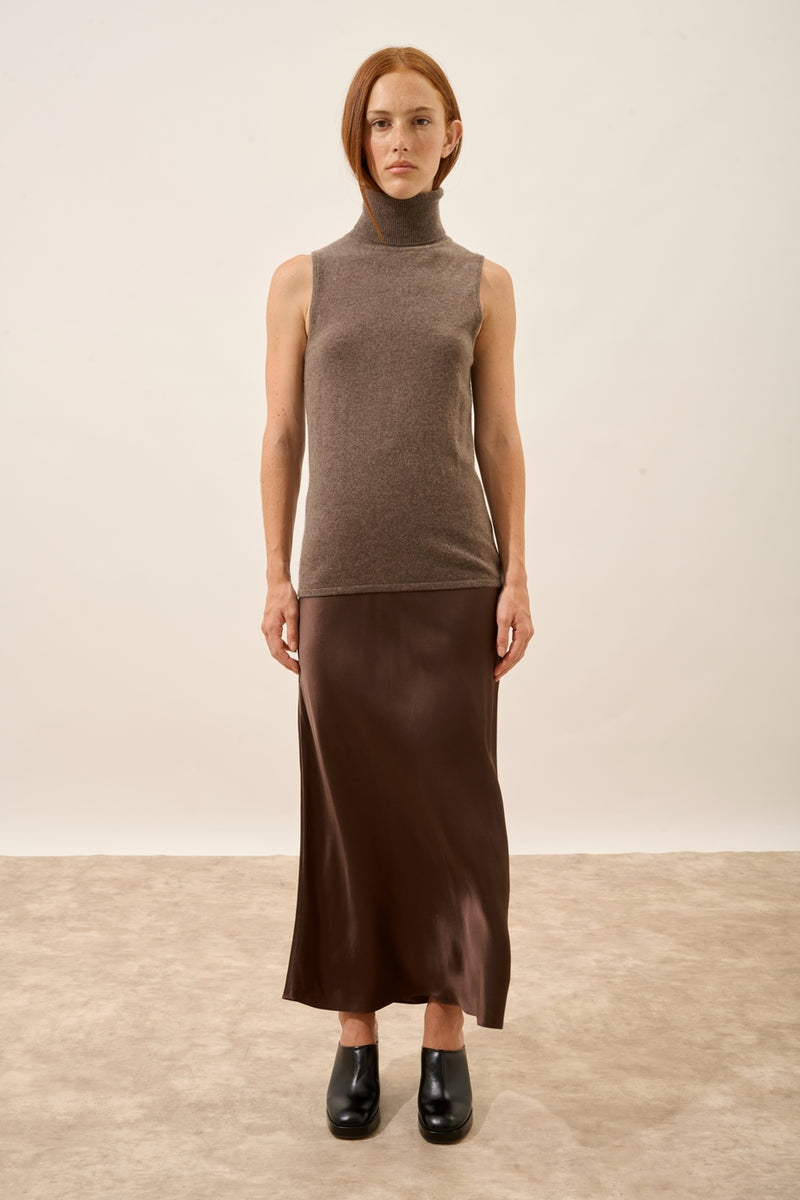 Pull Col Roulé Sans Manches - Violet - Taupe Chiné