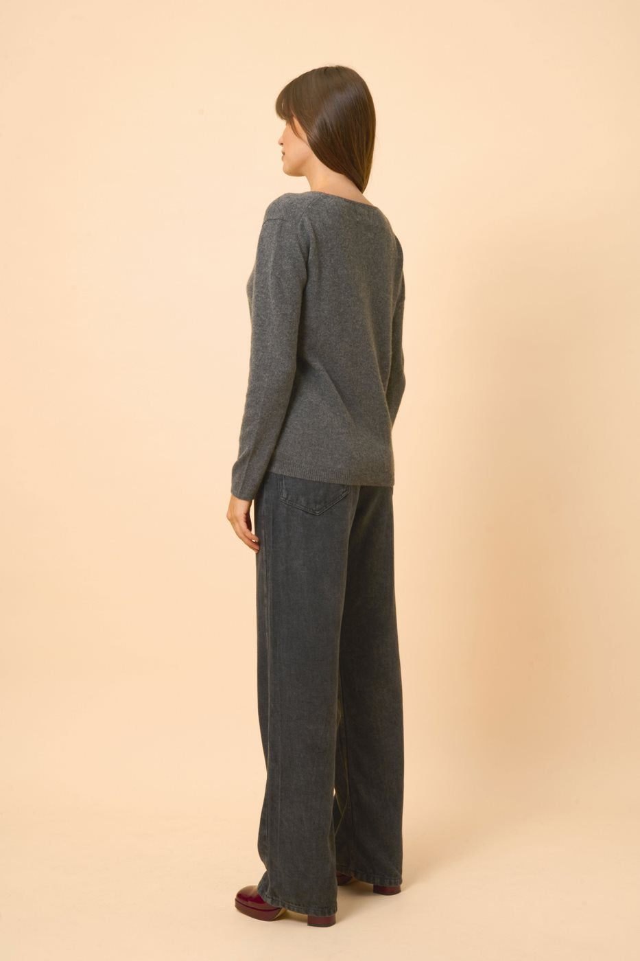 Boat-Neck Jumper - Fiona - Mottled Anthracite