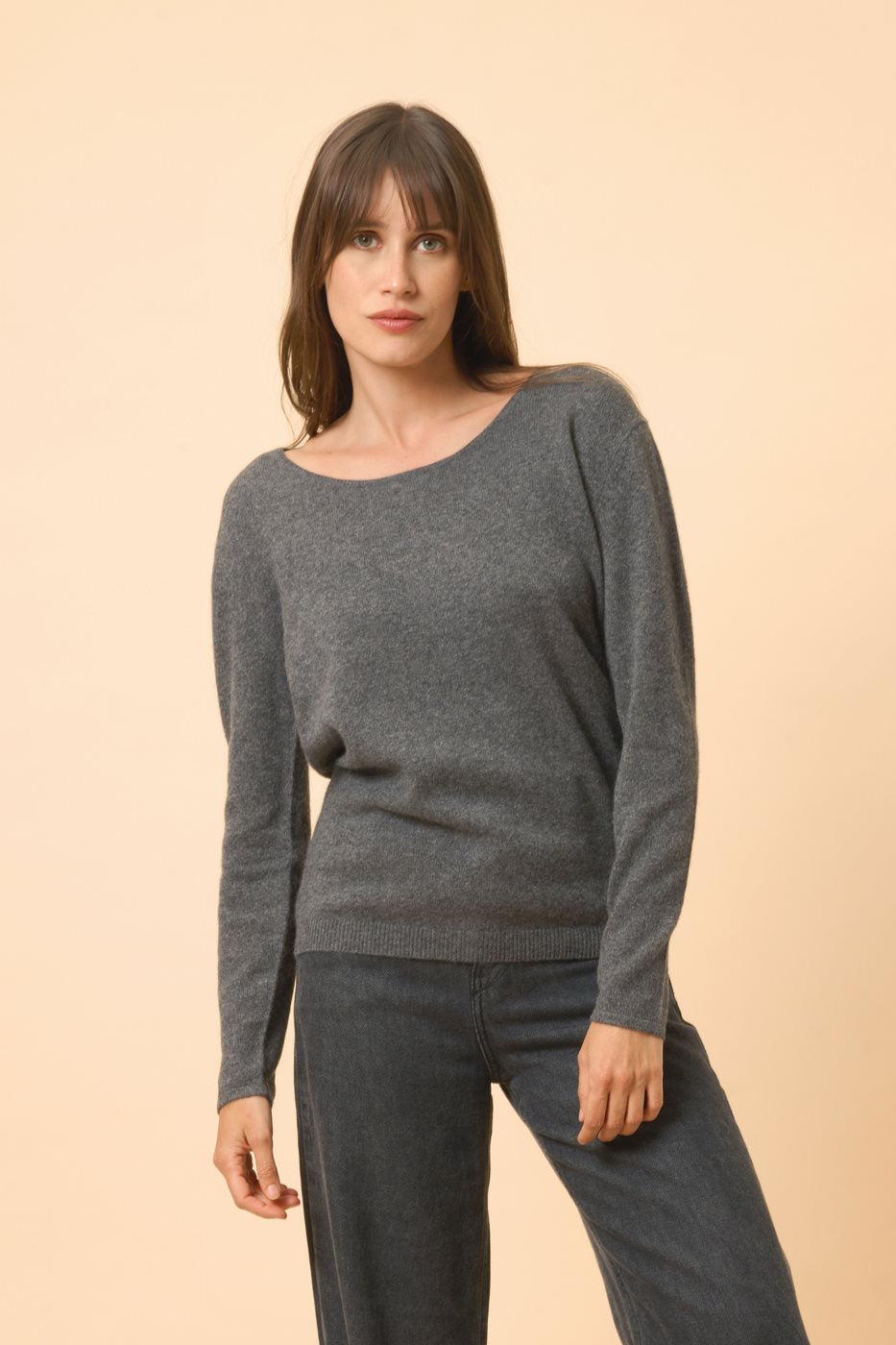 Boat-Neck Jumper - Fiona - Mottled Anthracite