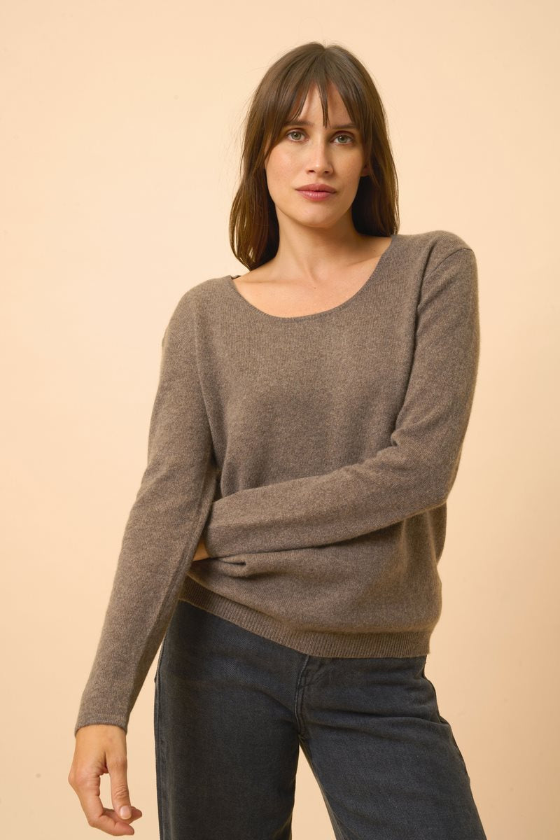 Boat-Neck Jumper - Fiona - Heathered Taupe