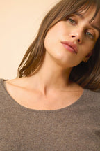 Boat-Neck Jumper - Fiona - Heathered Taupe