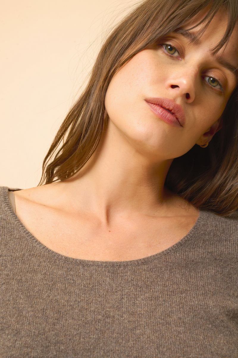 Boat-Neck Jumper - Fiona - Heathered Taupe