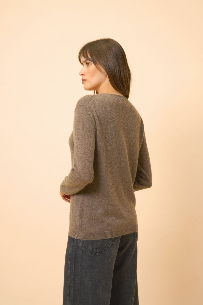 Boat-Neck Jumper - Fiona - Heathered Taupe